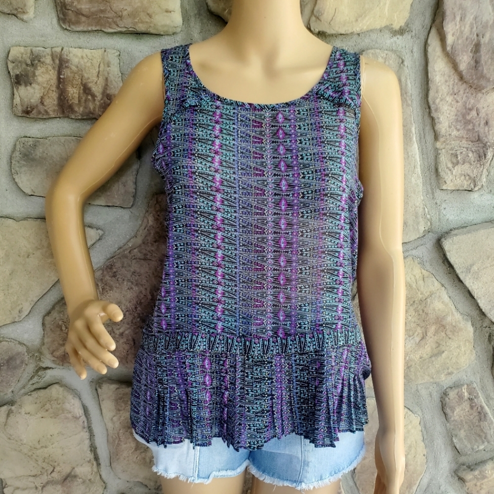 AMERICAN EAGLE | Sheer Multi-Colored Peplum Tank